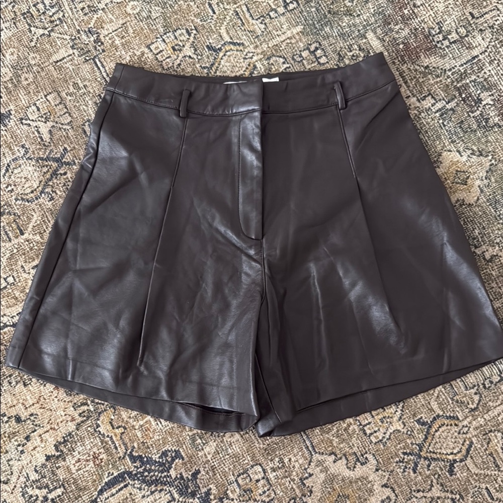 Astr High Waist Black Leather Shorts